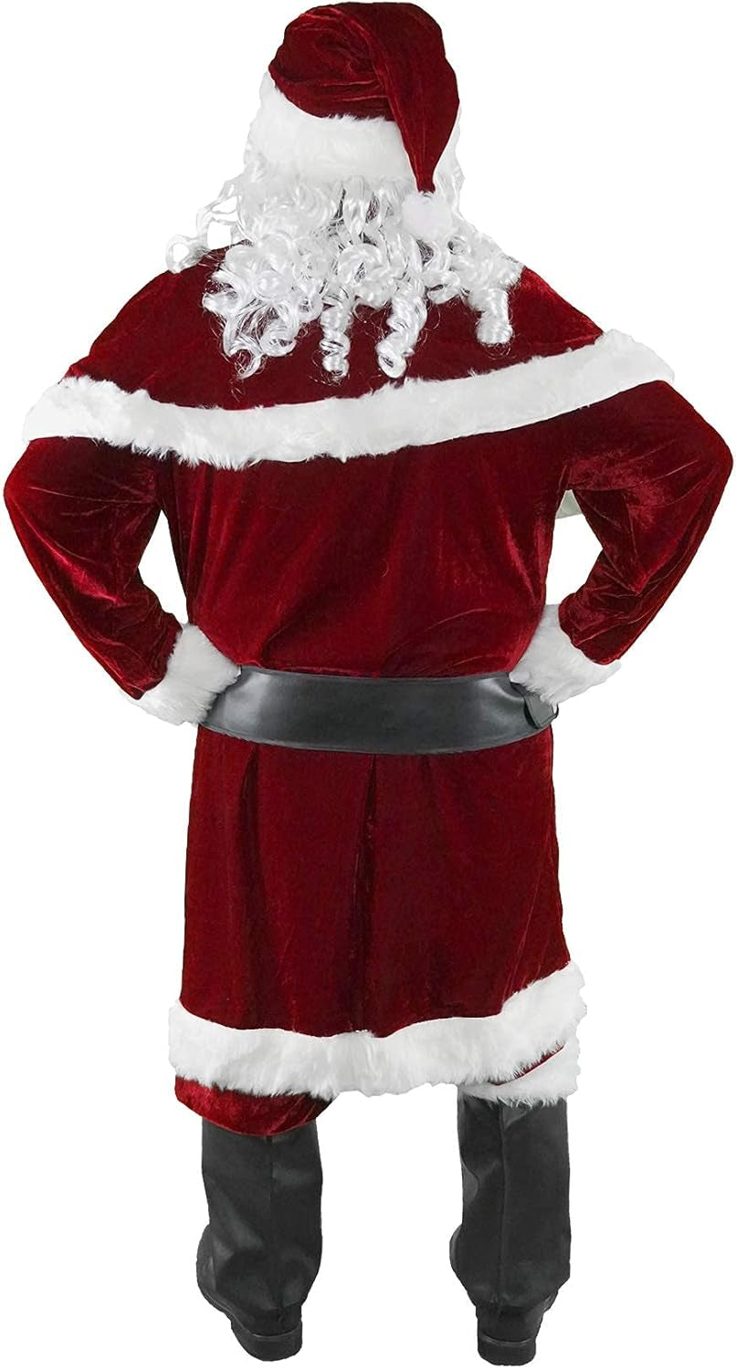 Men’S Santa Costume Set Christmas 12Pcs Deluxe Velvet Adult Santa Claus Suit