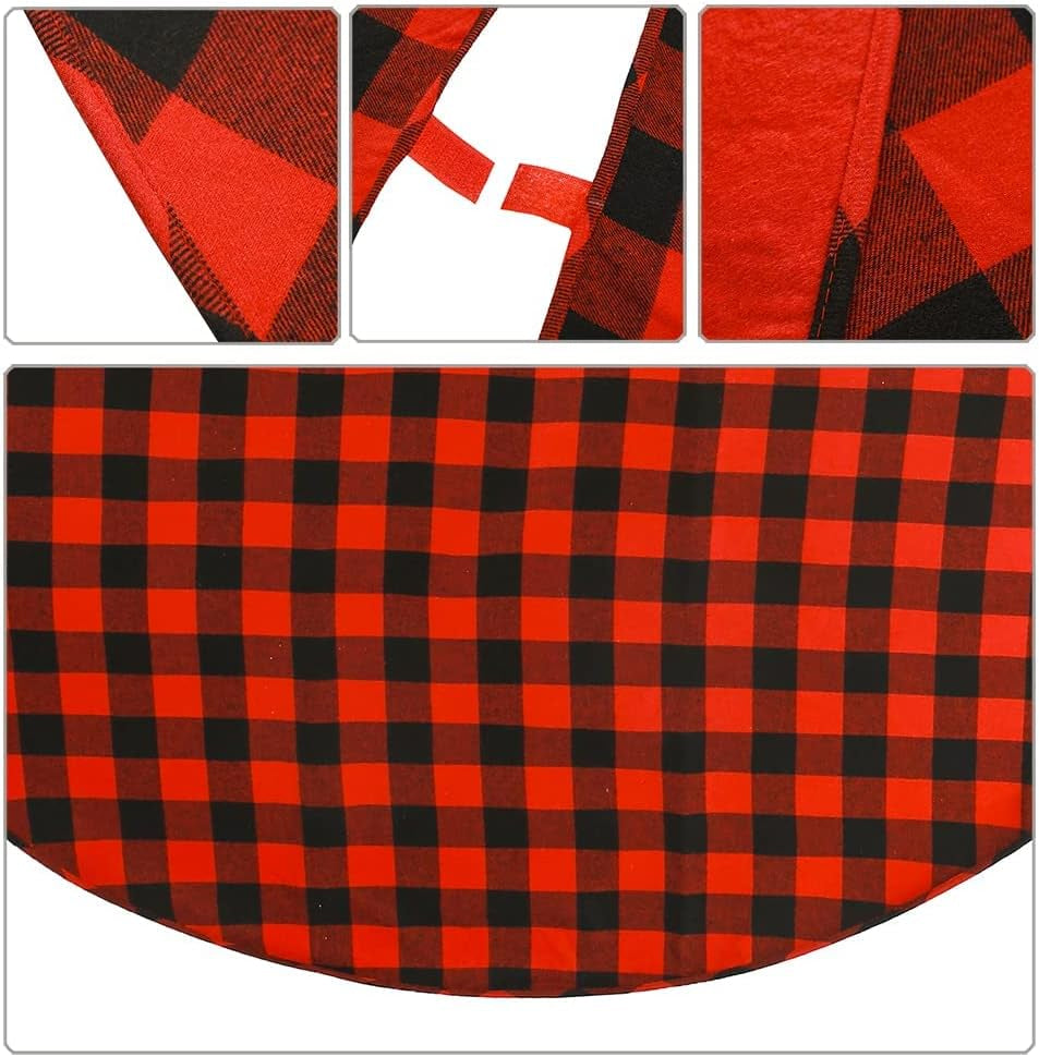 Buffalo Plaid Christmas Tree Skirt 55 Inces,Xmas Tree Decoration (Red and Black, 55Inces)