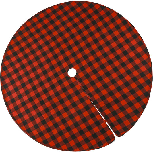 Buffalo Plaid Christmas Tree Skirt 55 Inces,Xmas Tree Decoration (Red and Black, 55Inces)