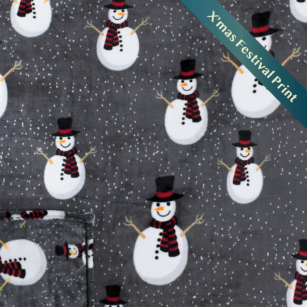 Christmas Snowman Throw Blanket | Grey Christmas Fleece Blanket | Soft, Plush, Warm Winter Cabin Throw, 50X60 (Grey Snowman)