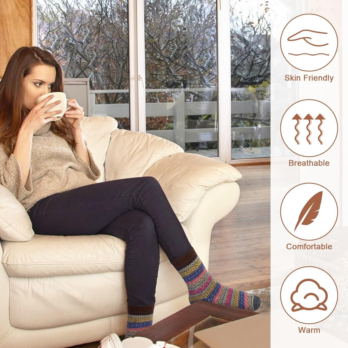5 Pairs Wool Socks for Women - Winter Thick Boot Cozy Crew Vintage Soft Calf Knit Warm Socks Gifts