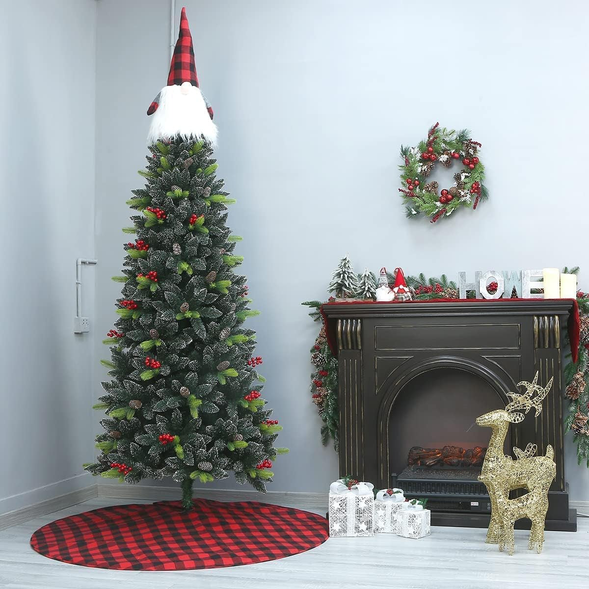 Buffalo Plaid Christmas Tree Skirt 55 Inces,Xmas Tree Decoration (Red and Black, 55Inces)
